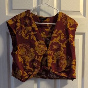 Floral Sleeveless Top - Burgundy and Yellow